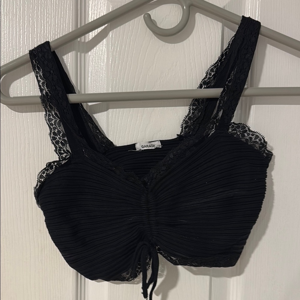 Black Lace Trim Crop Top